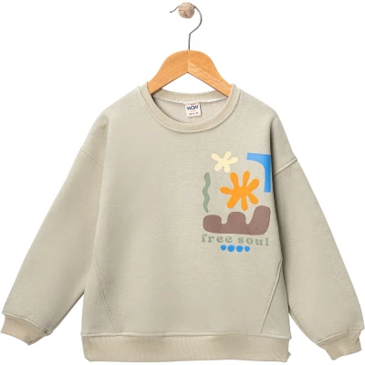 Kışlık Free Solu Baskılı Oversize Sweat
