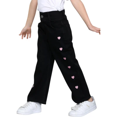 Kız Cotton Palazzo Şerit Kalp Siyah