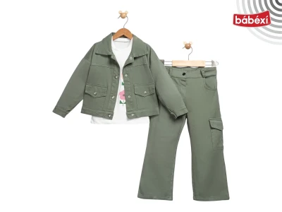 Kız Üçlü Takım Gabardin Ceketli