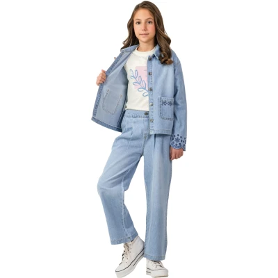 Sleeve Embroidered Denim Set