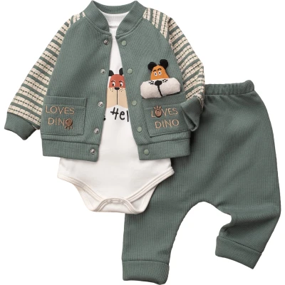 Puppy-Print Knit Pattern Three-Piece Set