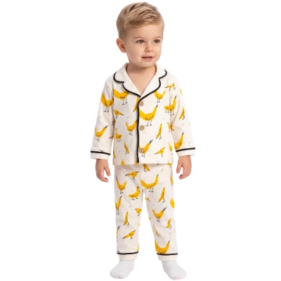 Kuş Baskılı Uzun Kollu Pijama Takım