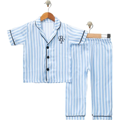 Blue Striped Collared Short Sleeve Pyjamas 4Y-6Y