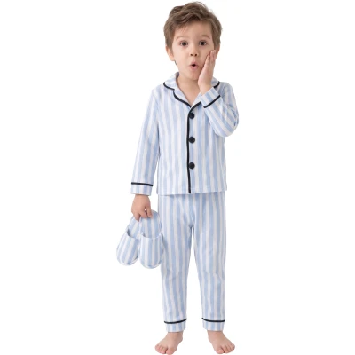 Mavi Çizgili Terlikli 3'lü Pijama Takımı 4 Yaş - 6 Yaş