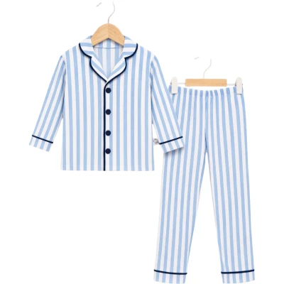 Blue Striped Collared Pajama Set