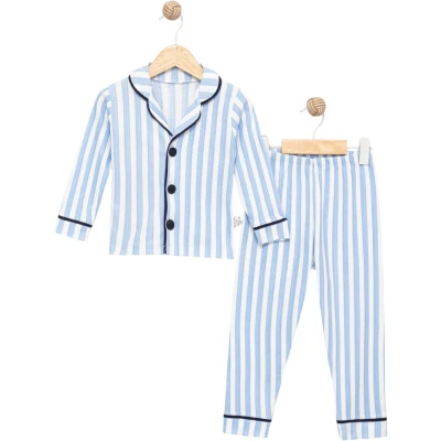 Mavi Çizgili Yakalı Pijama Takım