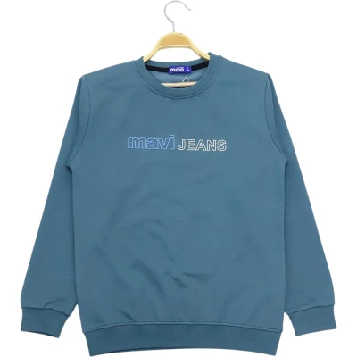 Mavi Enjeksiyon Baskılı Sweat Tişört