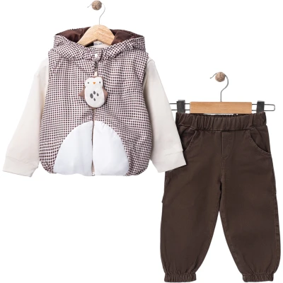 Micro With Vest Washed Gabardine Penguin-Print Set