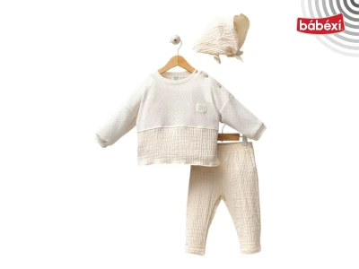 Muslin Örme Bluz Pantolon Eşarp 3'lü Takım