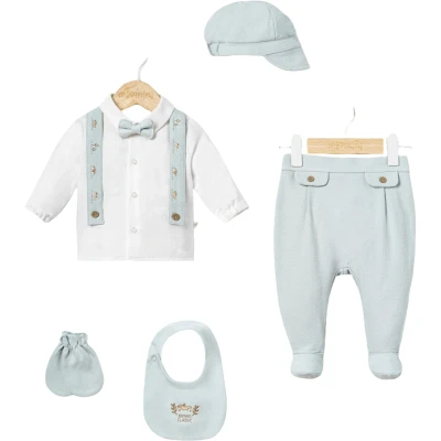 Embroidered Car-Print Layette Set