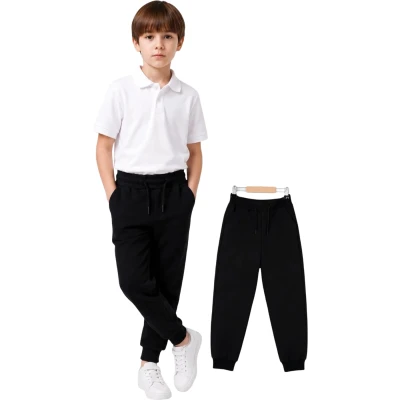 School Elastic-Waist Cuffed Trousers Black