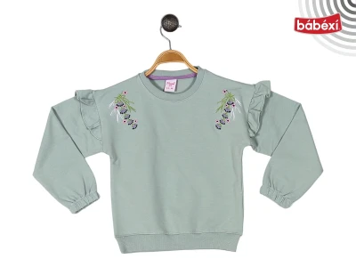 Omuz Fırfır Nakışlı Büzgülü Sweat