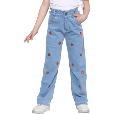 Palazzo Pants Strawberry-embroidered Ice Blue