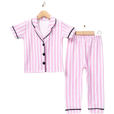 Pembe Çizgili Kısa Kollu Yakalı Pijama Takım 4 Yaş - 6 Yaş