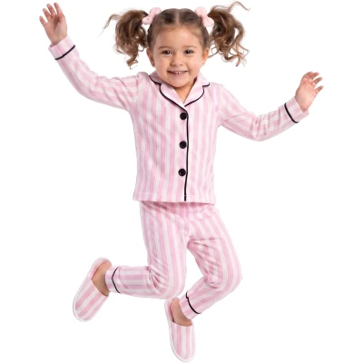 Pembe Çizgili Terlikli 3'lü Pijama Takımı 4 Yaş - 6 Yaş