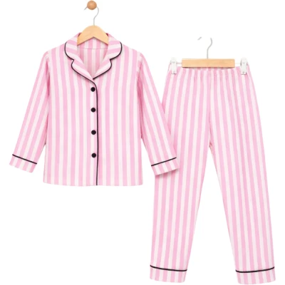 Pink Striped Collared Pajama Set