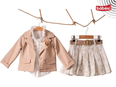 Pleated Jacquard Skirt 3-Piece Set