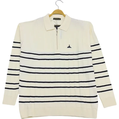 Polo Yaka Fermuarlı Çizgili Sweat