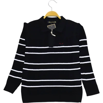 Polo Yaka Fermuarlı Çizgili Sweat