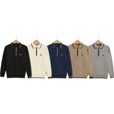 Polo Yaka Fermuarlı Fitil Desen Sweat