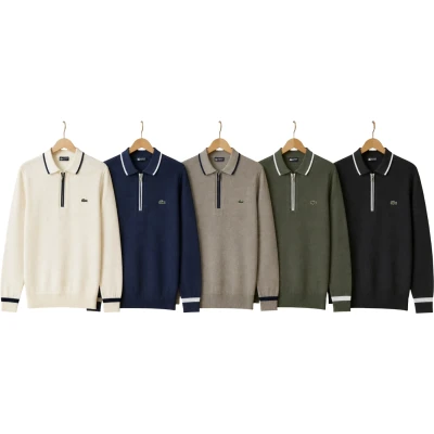 Polo Yaka Fermuarlı Kuş Gözü Örgü Sweat