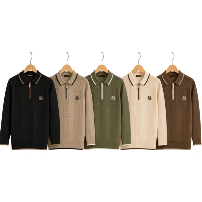 Polo Yaka Fermuarlı Örgülü Sweat