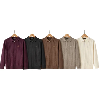 Polo Yaka Fermuarlı Saç Örgü Sweat