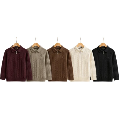 Polo Yaka Fermuarlı Saç Örgü Sweat