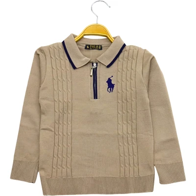 Polo Yaka Fermuarlı Saç Örgü Sweat
