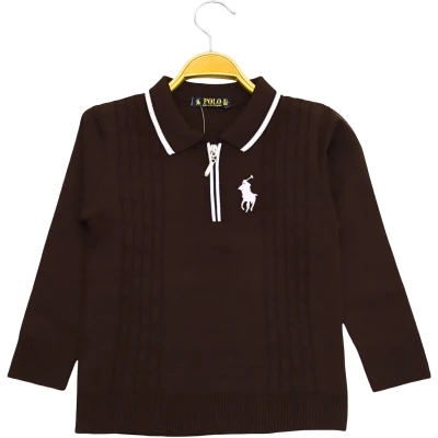 Polo Yaka Fermuarlı Saç Örgü Sweat
