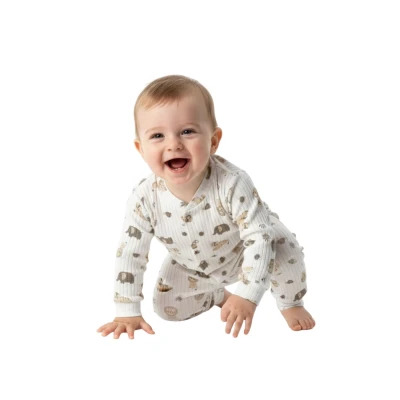 Raporlu Çıtçıtlı Pijama Takımı Aslan Fil