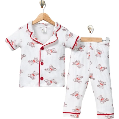 Raporlu Oturan Ayı Kısa Kollu Pijama Takım 9 Ay - 2 Yaş