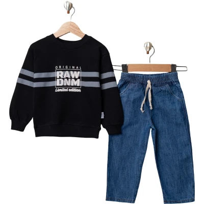 Raw Denim Baskılı Kot Altlı Takım