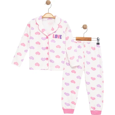 Renkli Kalpli Yakalı Pijama Takım