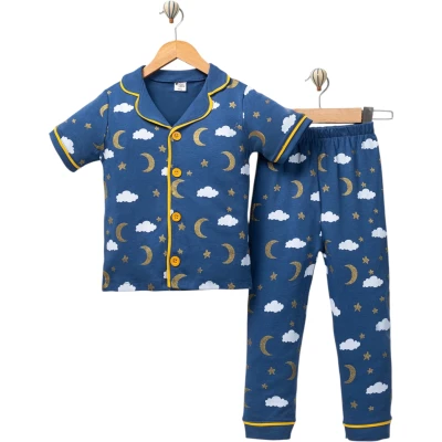 Simli Bulutlu Kısa Kollu Pijama Takım 3 Yaş - 6 Yaş