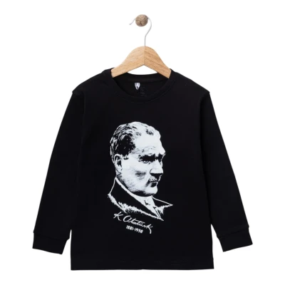 Siyah Atatürk Baskılı Uzun Kol Sweat