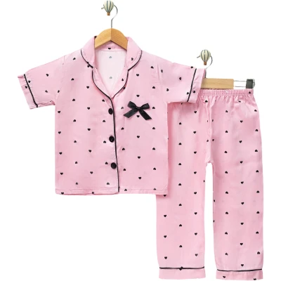 Black Heart Bow Collared Pyjama Set 4Y-6Y