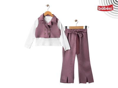 Süet Pantolonlu Yelekli 3lü Takım
