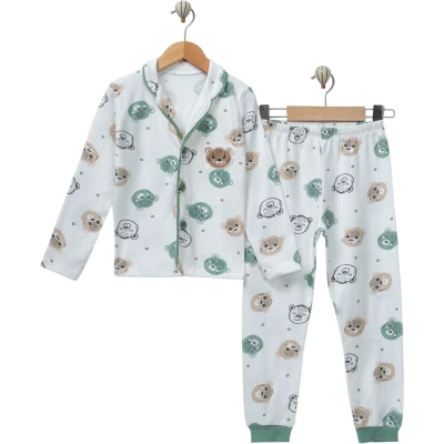 Tiger Print Ribbed Collar Pajama Set