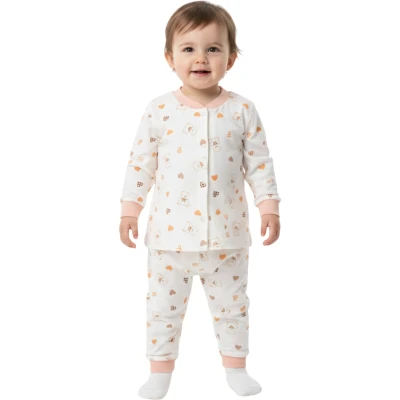 Orange Heart Snap-Button Pajamas