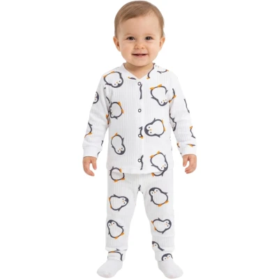 Turuncu Penguen Raporlu Çıtçıtlı Pijama