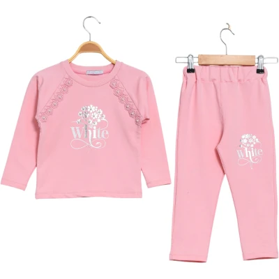 White Foil Printed Lace Kids 2-Thread Set