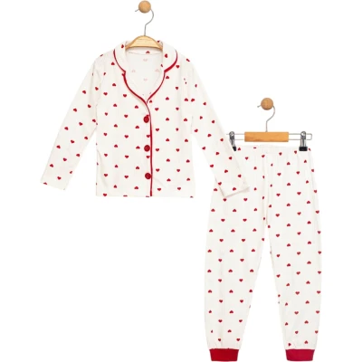 Collared Heart-Print Pajama Set