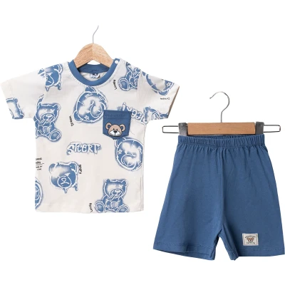 Summer Teddy Bear Prints Pocket With Shorts Set