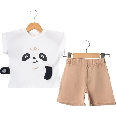 Yazlık Panda Baskılı Nakışlı Şortlu Takım