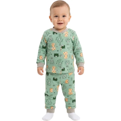 Yeşil Kedi Çıtçıtlı Pijama