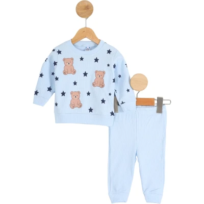 Yıldızlar ve Ayıcıklar Desenli Pijama Takımı